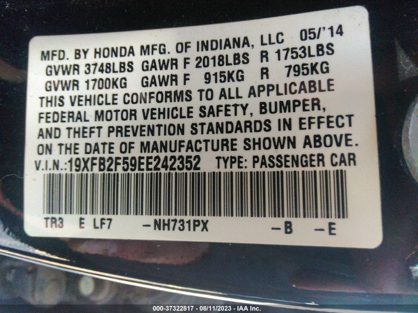 2014 HONDA CIVIC SEDAN LX - 19XFB2F59EE242352