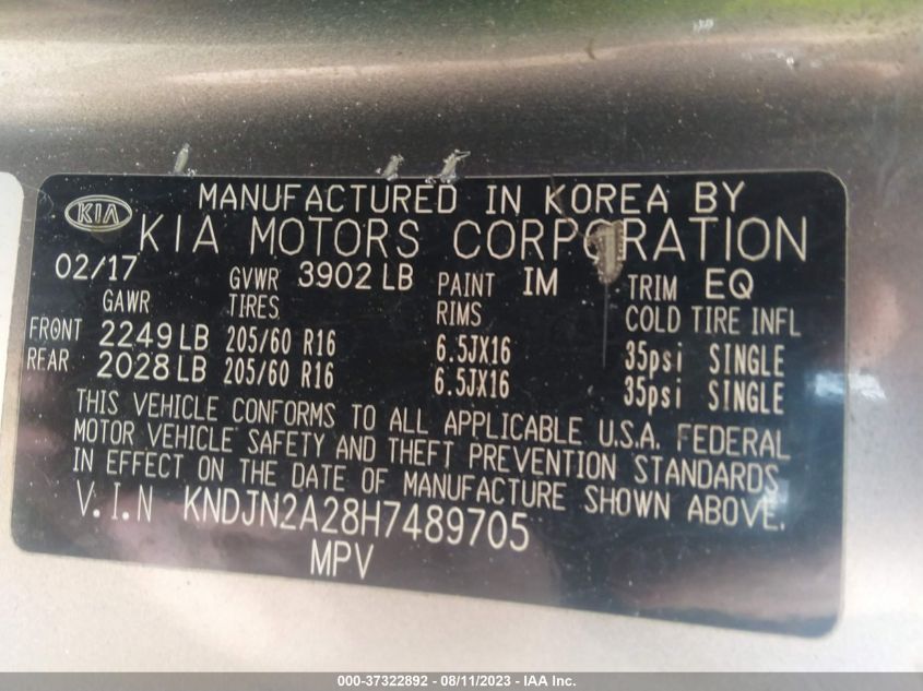 2017 KIA SOUL BASE - KNDJN2A28H7489705