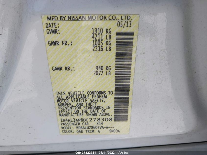 2013 NISSAN ALTIMA 2.5 SV - 1N4AL3AP8DC278308