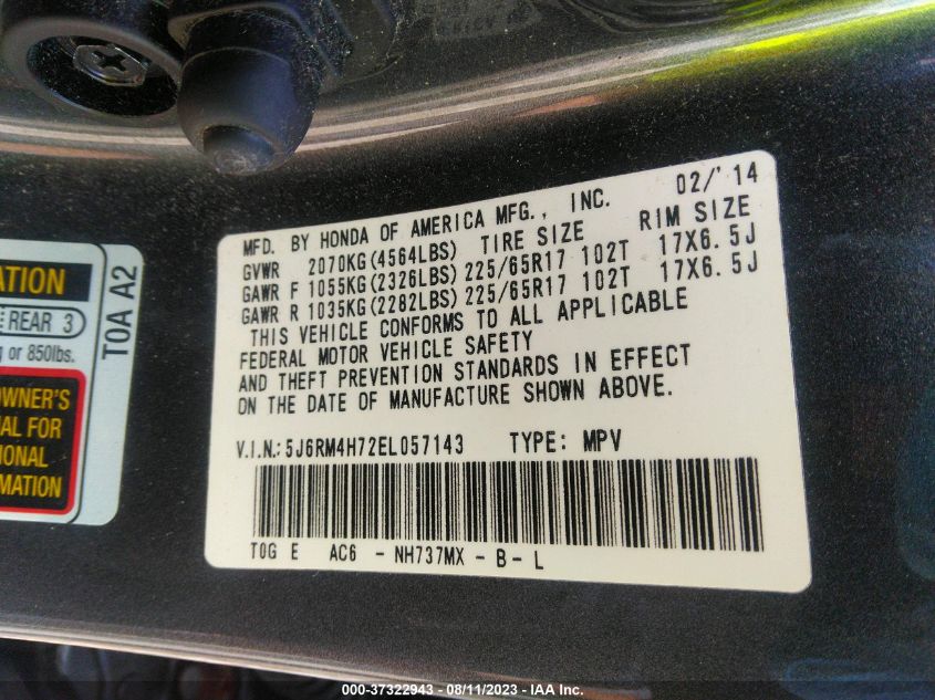 2014 HONDA CR-V EX-L - 5J6RM4H72EL057143
