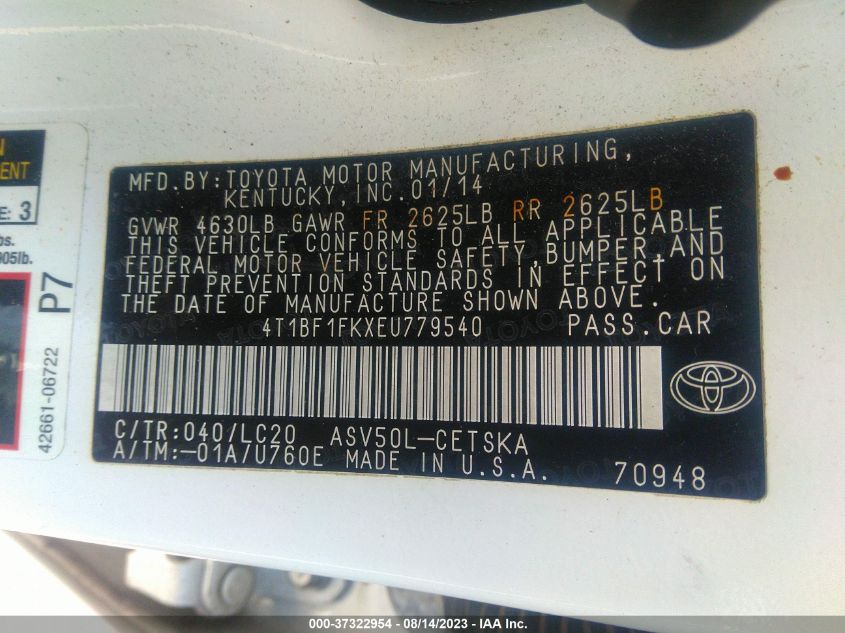 2014 TOYOTA CAMRY L/LE/XLE/SE/SE SPORT - 4T1BF1FKXEU779540