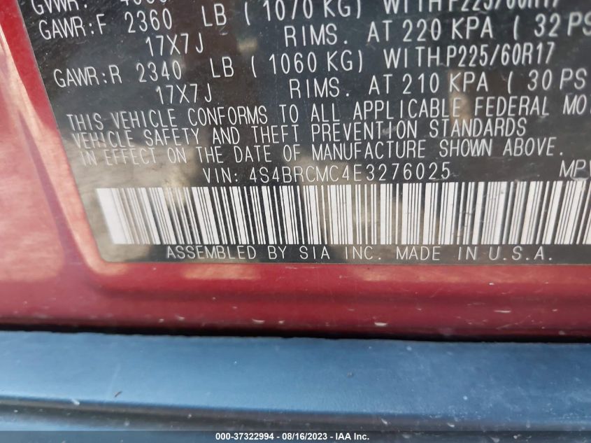 2014 SUBARU OUTBACK 2.5I LIMITED - 4S4BRCMC4E3276025