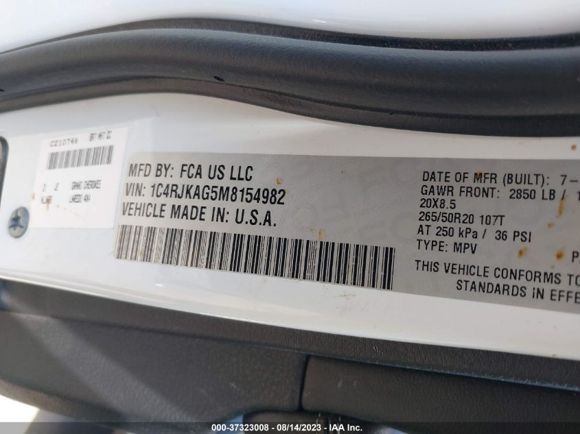 2021 JEEP GRAND CHEROKEE L ALTITUDE - 1C4RJKAG5M8154982