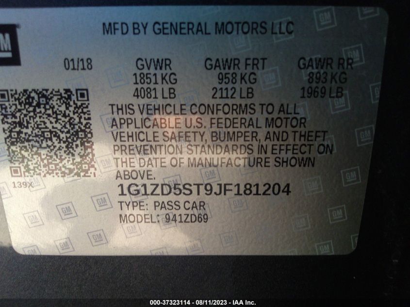 2018 CHEVROLET MALIBU LT - 1G1ZD5ST9JF181204