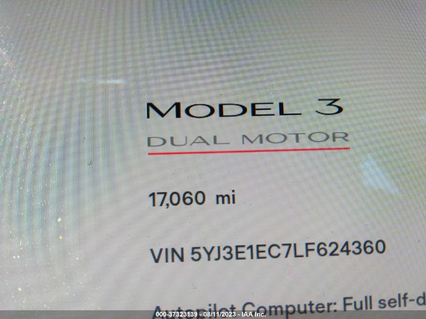 2020 TESLA MODEL 3 - 5YJ3E1EC7LF624360