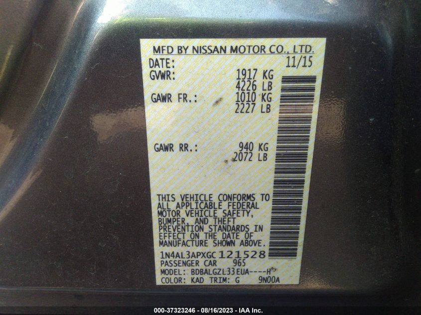 2016 NISSAN ALTIMA 2.5 S - 1N4AL3APXGC121528