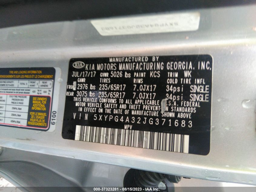 2018 KIA SORENTO L - 5XYPG4A32JG371683
