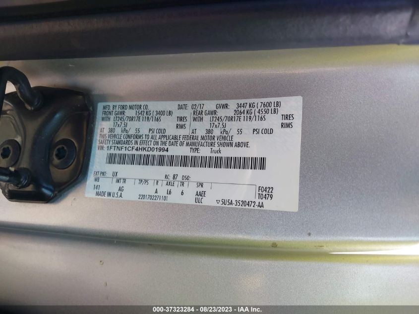 2017 FORD F-150 XL/XLT - 1FTNF1CF4HKD01994