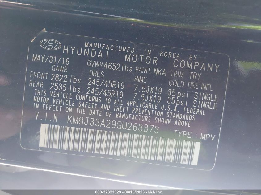 2016 HYUNDAI TUCSON LIMITED - KM8J33A29GU263373
