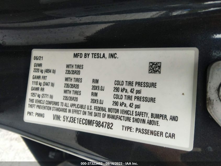 2021 TESLA MODEL 3 PERFORMANCE - 5YJ3E1EC0MF984782
