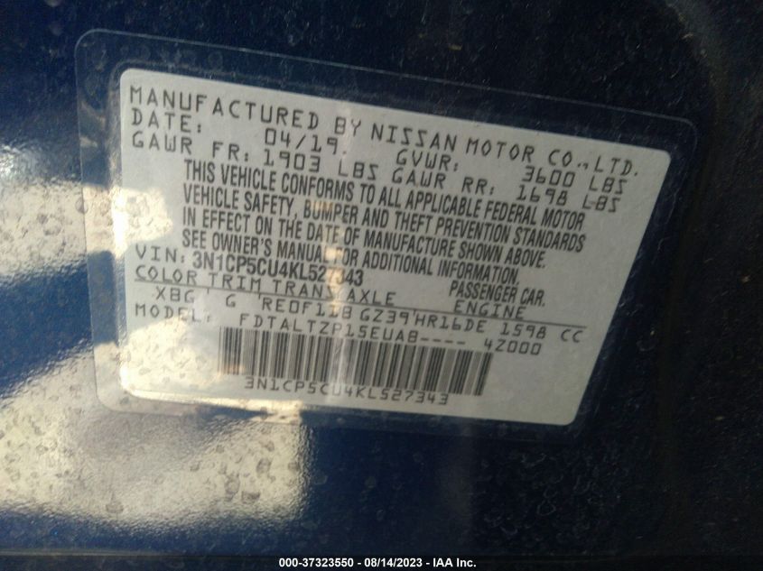 2019 NISSAN KICKS SR - 3N1CP5CU4KL527343