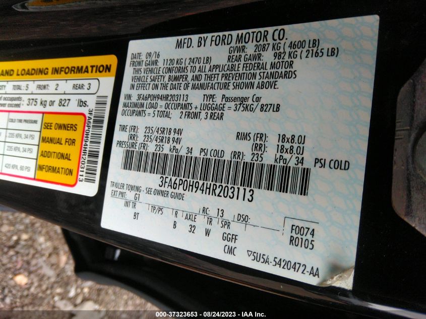 2017 FORD FUSION SE - 3FA6P0H94HR203113