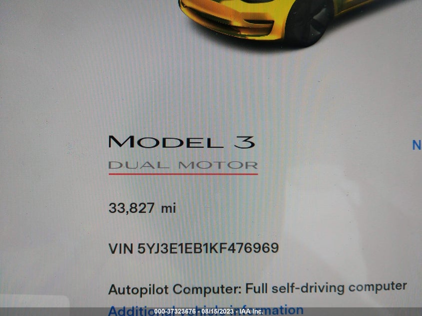 VIN 5YJ3E1EB1KF476969 2019 TESLA MODEL 3