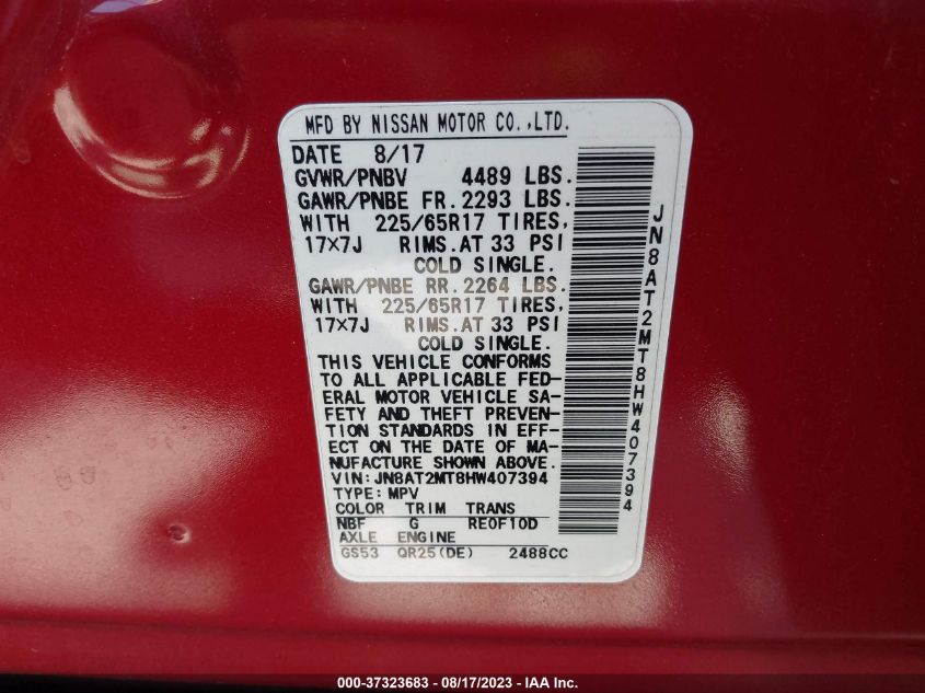 2017 NISSAN ROGUE SV - JN8AT2MT8HW407394