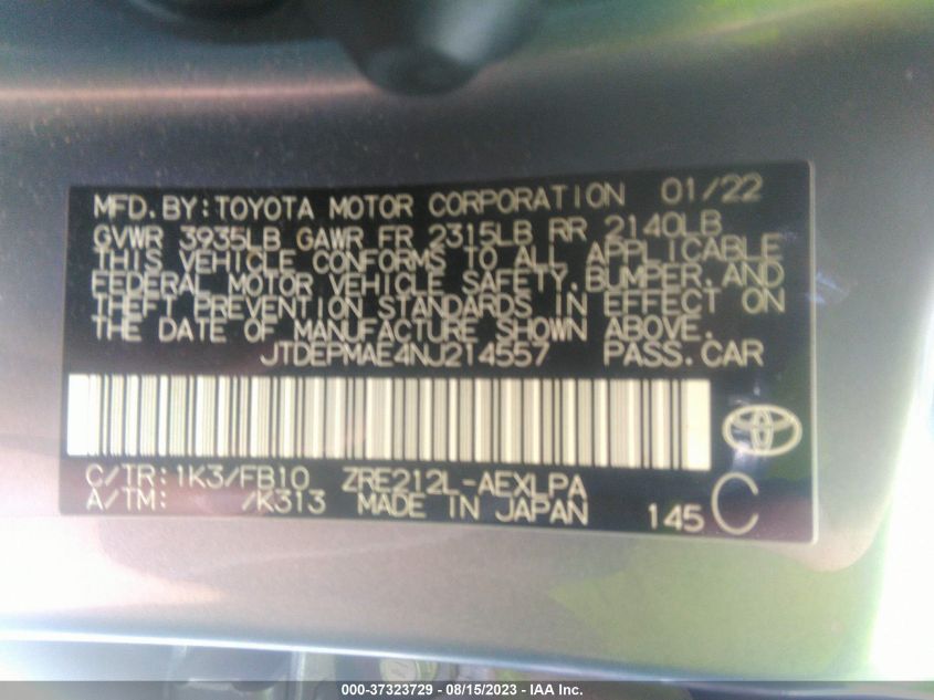 2022 TOYOTA COROLLA LE - JTDEPMAE4NJ214557