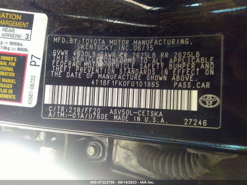 2015 TOYOTA CAMRY XLE/SE/LE/XSE - 4T1BF1FK0FU101865