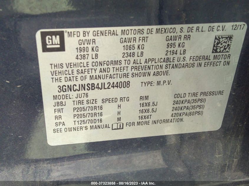 2018 CHEVROLET TRAX LS - 3GNCJNSB4JL244008