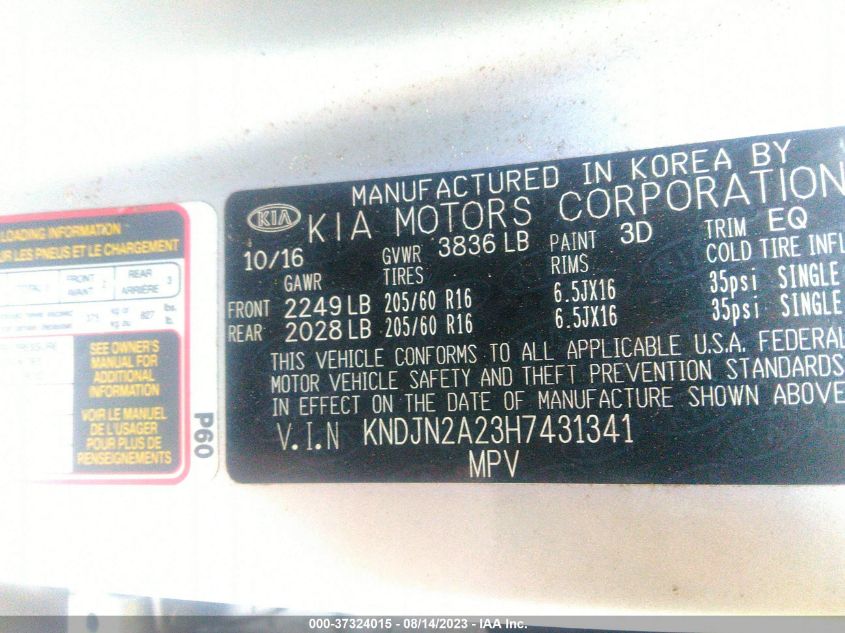 2017 KIA SOUL BASE - KNDJN2A23H7431341