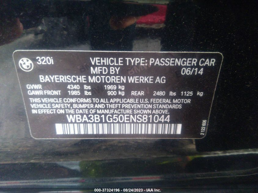 2014 BMW 3 SERIES 320I - WBA3B1G50ENS81044