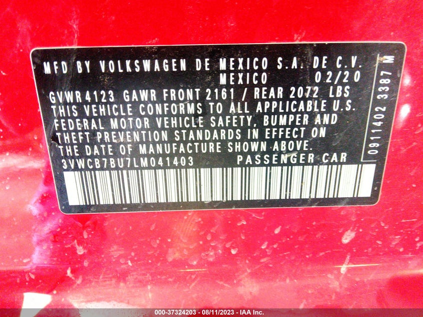 VIN 3VWCB7BU7LM041403 2020 VOLKSWAGEN JETTA S/SE/R-LINE