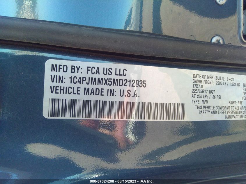 VIN 1C4PJMMX5MD212935 2021 JEEP CHEROKEE LATITUDE LUX