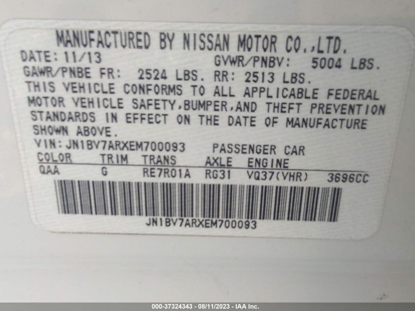 2014 INFINITI Q50 PREMIUM - JN1BV7ARXEM700093
