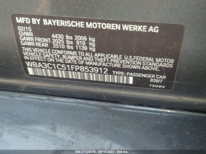 2015 BMW 328I - WBA3C1C51FP853912