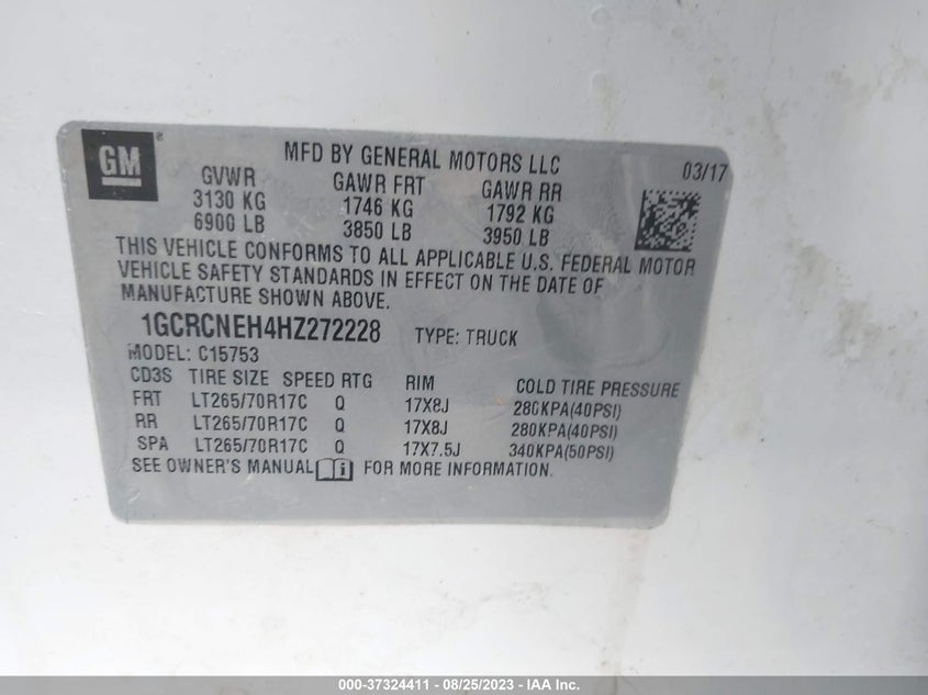 VIN 1GCRCNEH4HZ272228 2017 CHEVROLET SILVERADO 1500 LS