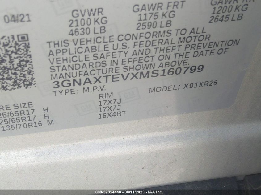 2021 CHEVROLET EQUINOX LT - 3GNAXTEVXMS160799