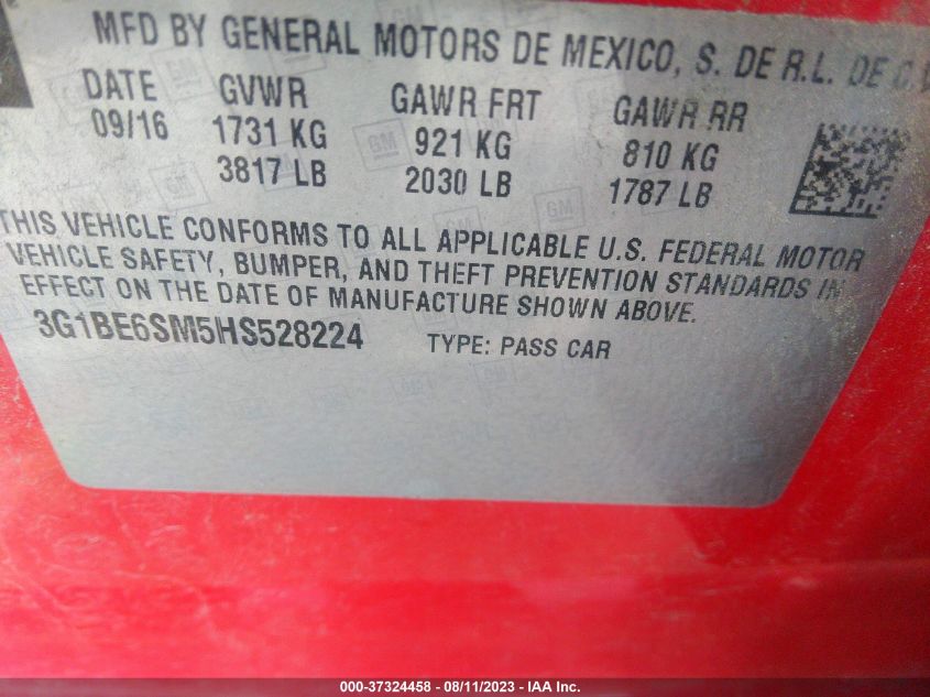 2017 CHEVROLET CRUZE LT - 3G1BE6SM5HS528224