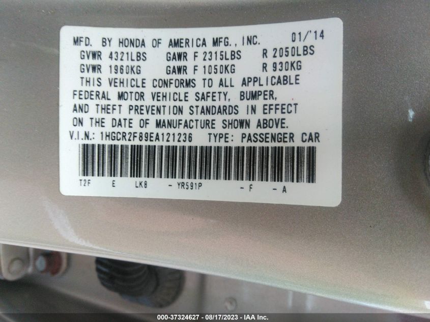 2014 HONDA ACCORD SEDAN EX-L - 1HGCR2F89EA121236