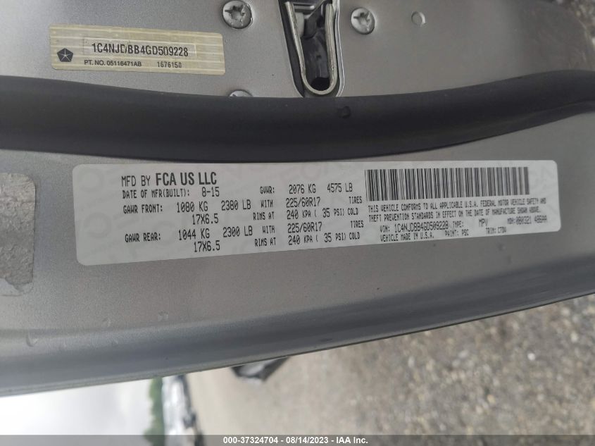 2016 JEEP COMPASS SPORT - 1C4NJDBB4GD509228