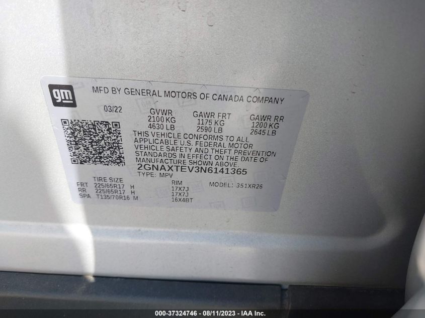 2022 CHEVROLET EQUINOX LT - 2GNAXTEV3N6141365