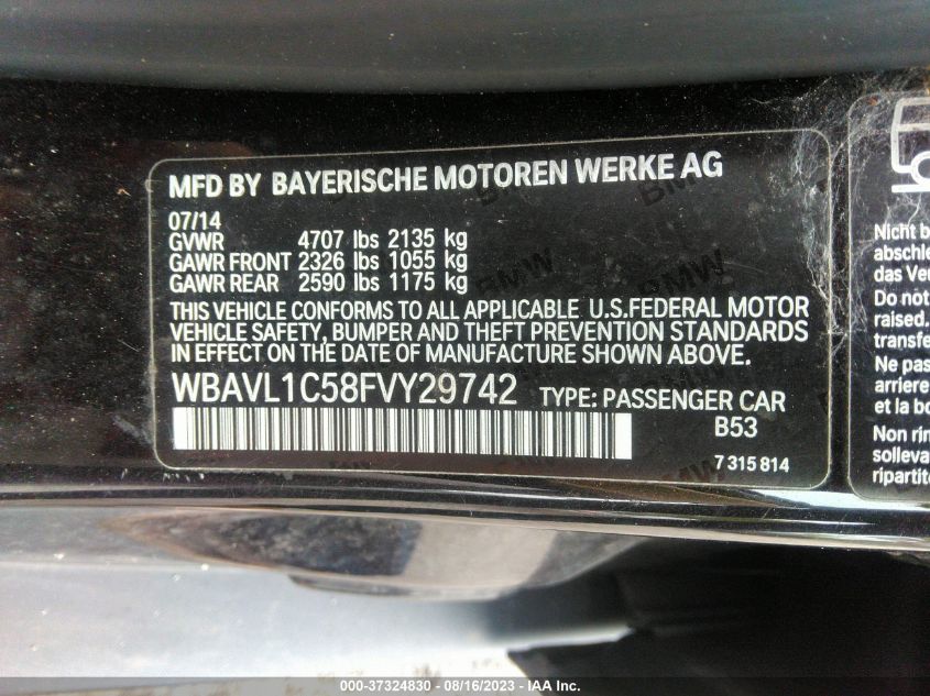 2015 BMW X1 XDRIVE28I - WBAVL1C58FVY29742