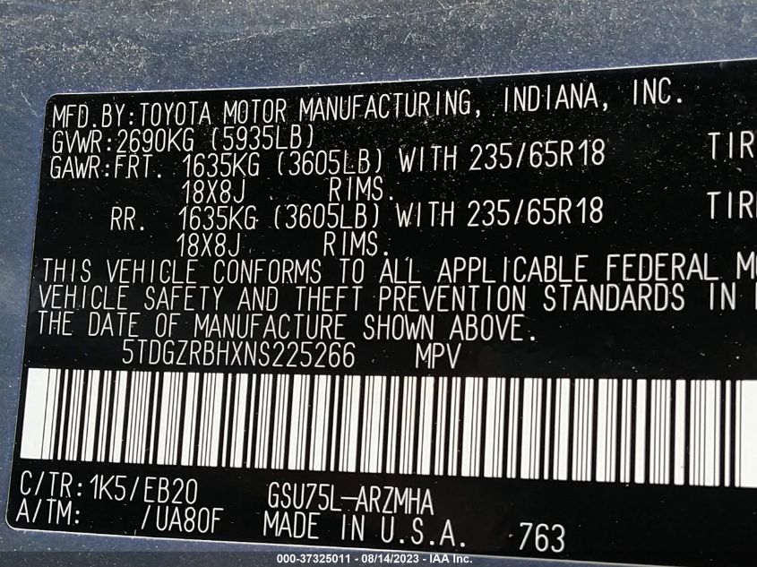 2022 TOYOTA HIGHLANDER XLE - 5TDGZRBHXNS225266
