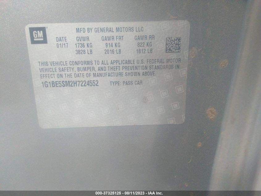 2017 CHEVROLET CRUZE LT - 1G1BE5SM2H7224552
