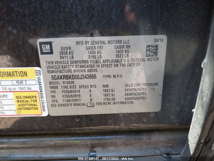 2014 BUICK ENCLAVE LEATHER - 5GAKRBKD6EJ343666