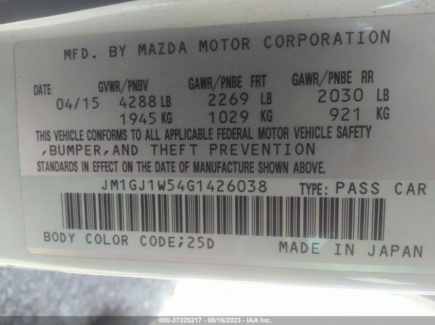 2016 MAZDA MAZDA6 I GRAND TOURING - JM1GJ1W54G1426038