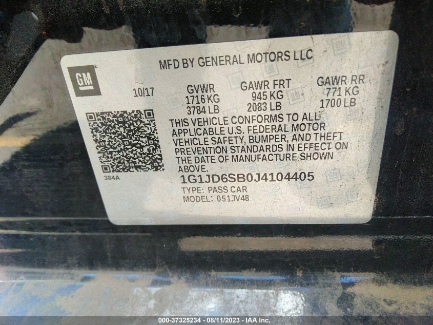 2018 CHEVROLET SONIC LT - 1G1JD6SB0J4104405