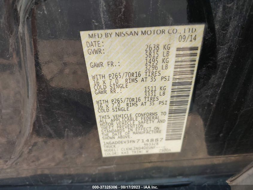 2015 NISSAN FRONTIER SV - 1N6AD0EV3FN714887