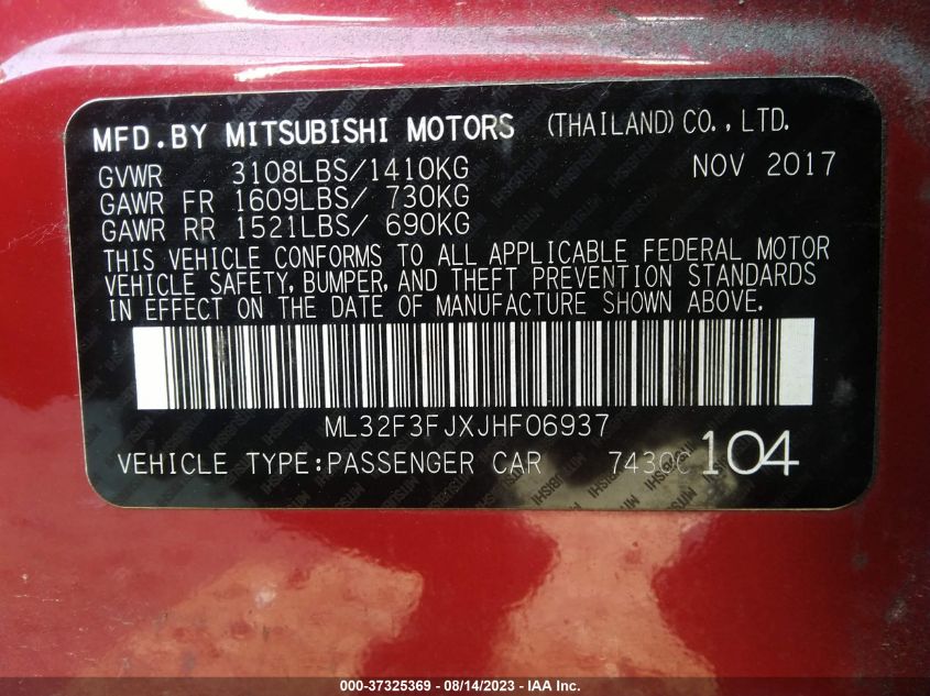 2018 MITSUBISHI MIRAGE G4 ES - ML32F3FJXJHF06937