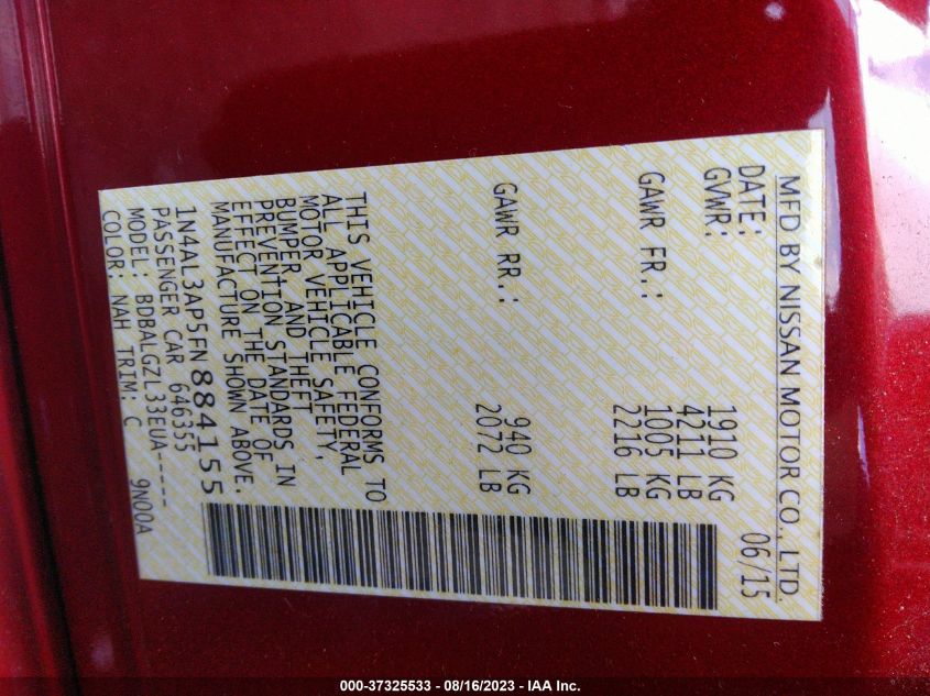 2015 NISSAN ALTIMA 2.5 - 1N4AL3AP5FN884155
