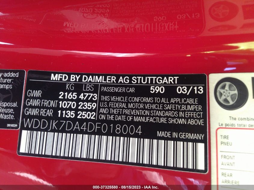 2013 MERCEDES-BENZ SL-CLASS SL 550 WDDJK7DA4DF018004