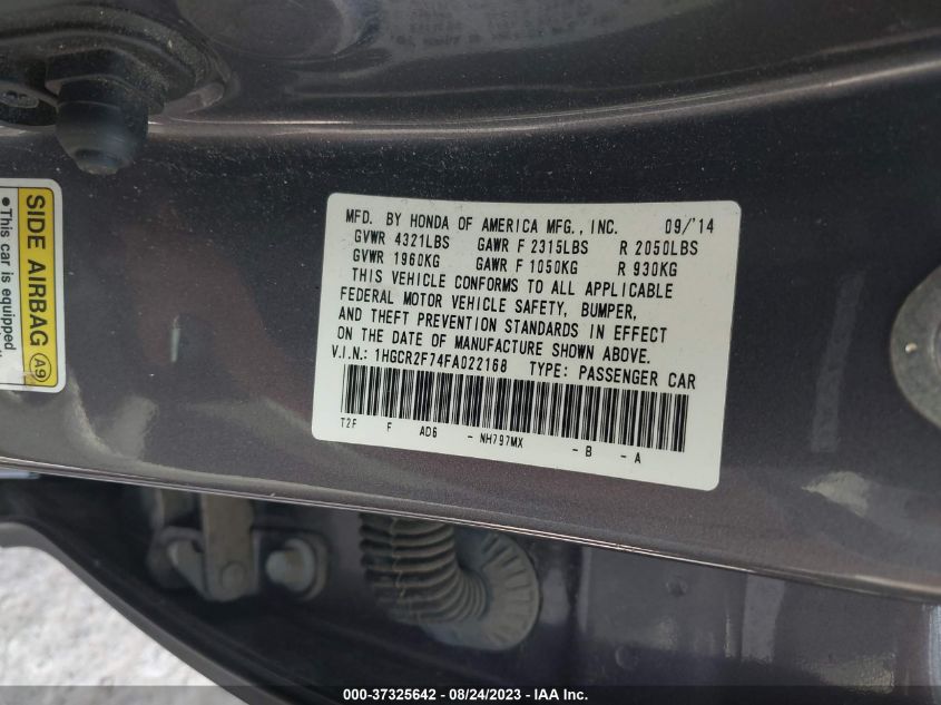2015 HONDA ACCORD SEDAN EX - 1HGCR2F74FA022168