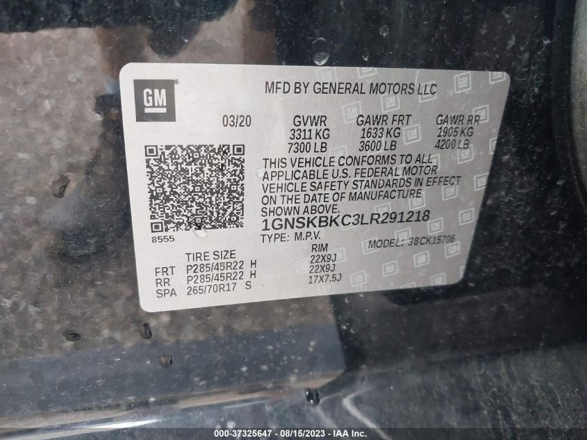 2020 CHEVROLET TAHOE LT - 1GNSKBKC3LR291218