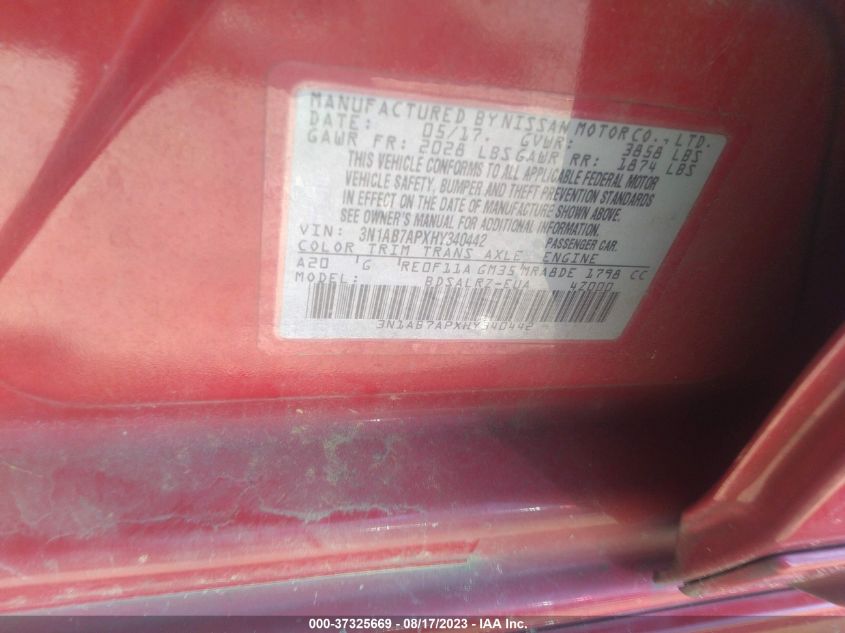 2017 NISSAN SENTRA SR - 3N1AB7APXHY340442