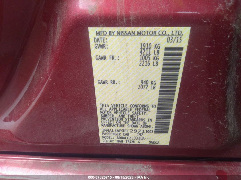 2015 NISSAN ALTIMA 2.5 - 1N4AL3AP0FC297180