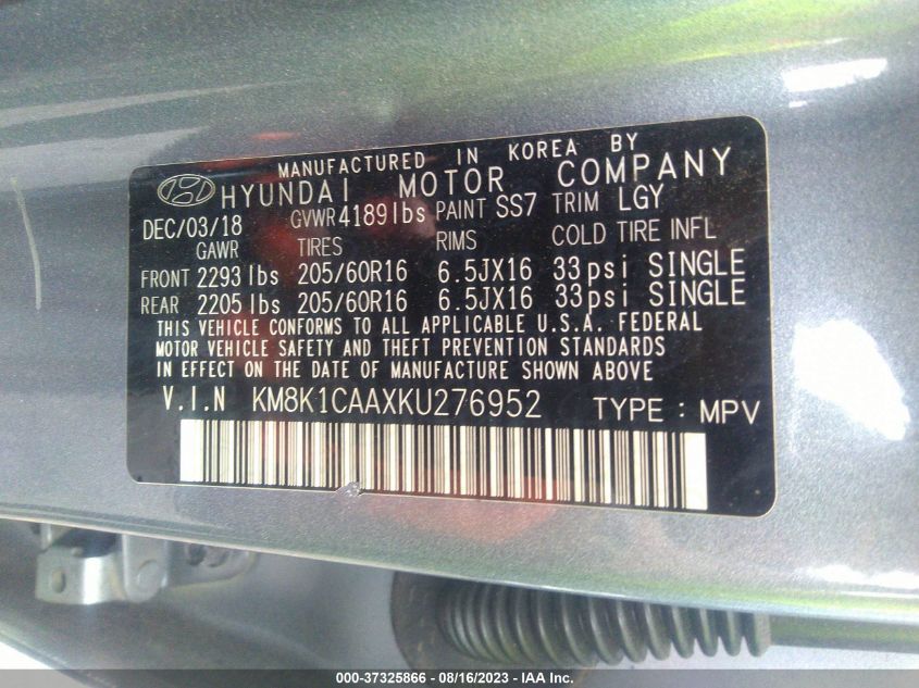 2019 HYUNDAI KONA SE - KM8K1CAAXKU276952