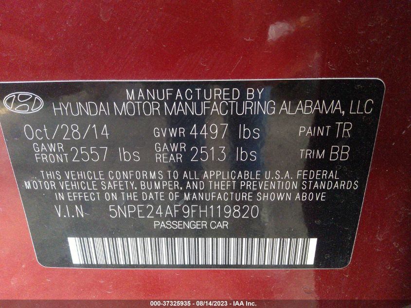 2015 HYUNDAI SONATA 2.4L SE - 5NPE24AF9FH119820