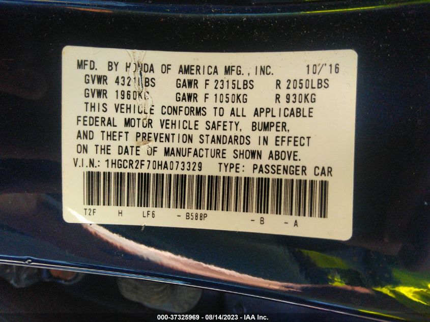 2017 HONDA ACCORD SEDAN EX - 1HGCR2F70HA073329